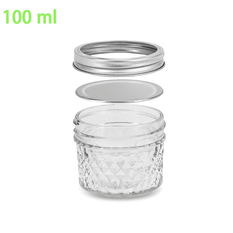 Regular Mouth Mason Jars with Lids , Quilted Crystal Jars Ideal for Jams, Smoothies, Desserts, Salads