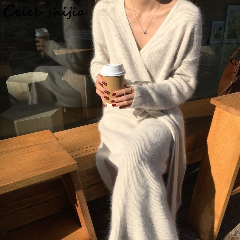 navy blue dress for baby girl 12 Winter White Sweater Dresses that Nail Cozy Chic main image 1