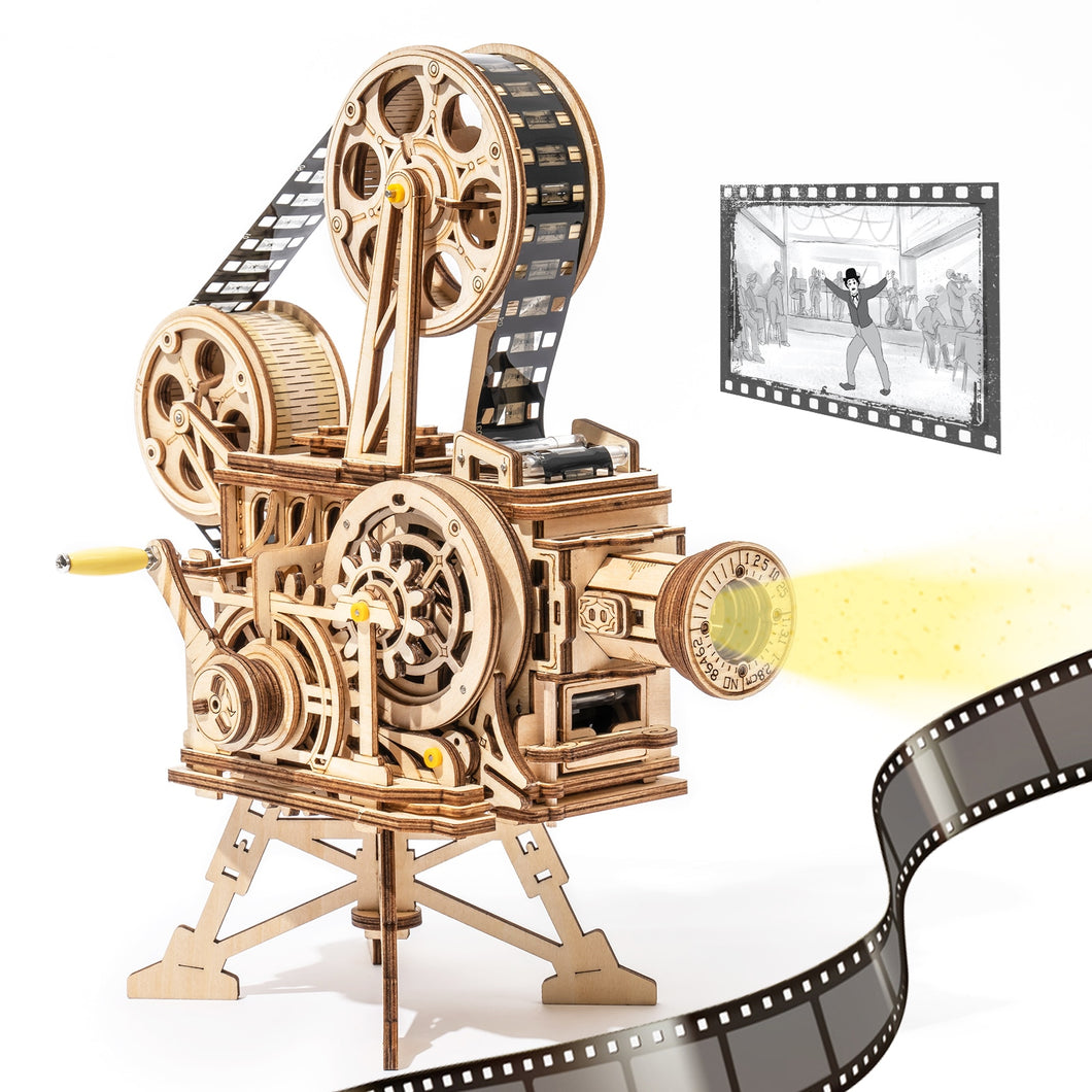 Hand Crank 3D Film Projector Wooden Puzzle for Kids and Adults