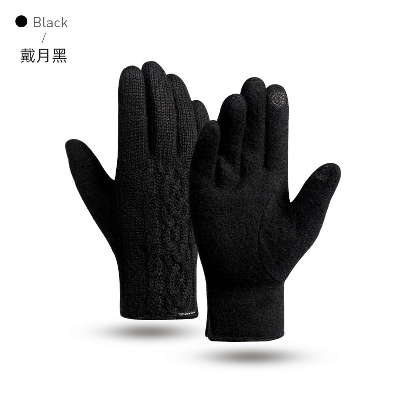 Winter cashmere knitted gloves for men and women outdoor riding warm, windproof and cold plus velvet thick couple touch screen