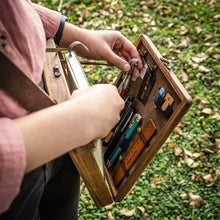 Load image into Gallery viewer, Portable Artist Wooden Box Messenger Bag: Perfect for Organizing Painting Supplies, Sketching, and Writing on the Go
