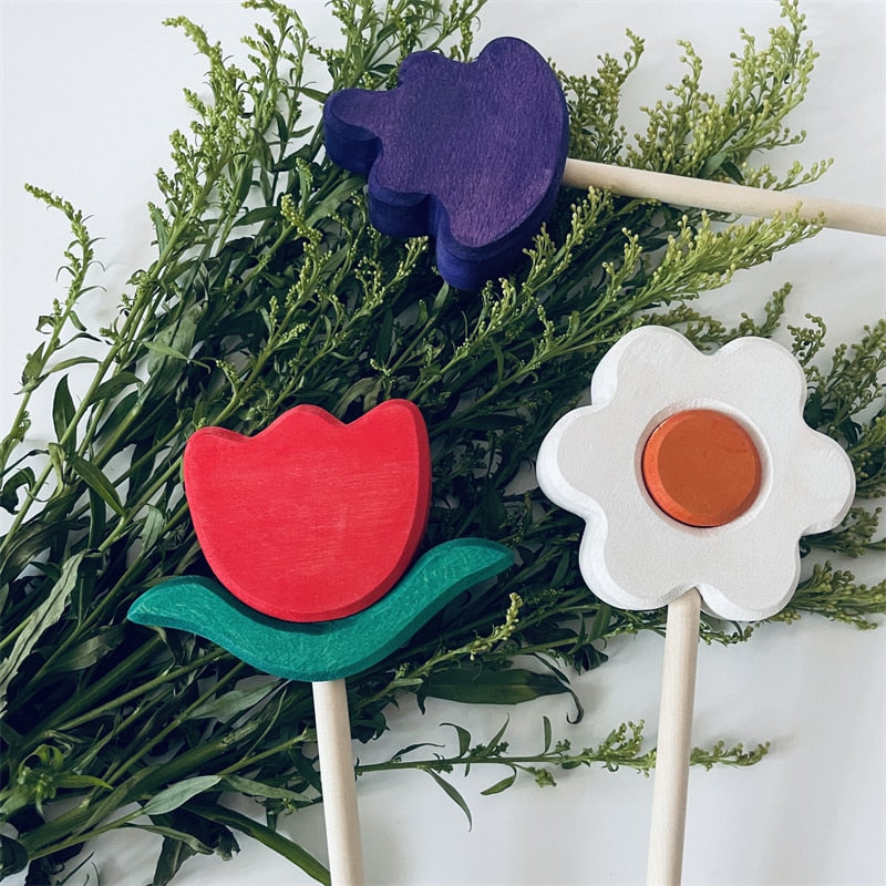 Rose, Lavender, and Daisy Flower Wands for Open-Ended Play
