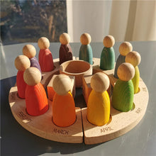 Load image into Gallery viewer, New Wooden Toys Beech Rainbow Calendar Peg Dolls Together Wizard Figurines Stacking Blocks for Kids
