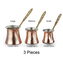 Load image into Gallery viewer, Turkish Cezve Coffee Pot Turk Coffee Maker Set 3 Sizes Copper Handmade Quality Gift Accessory For Kitchen Ottoman Arabic
