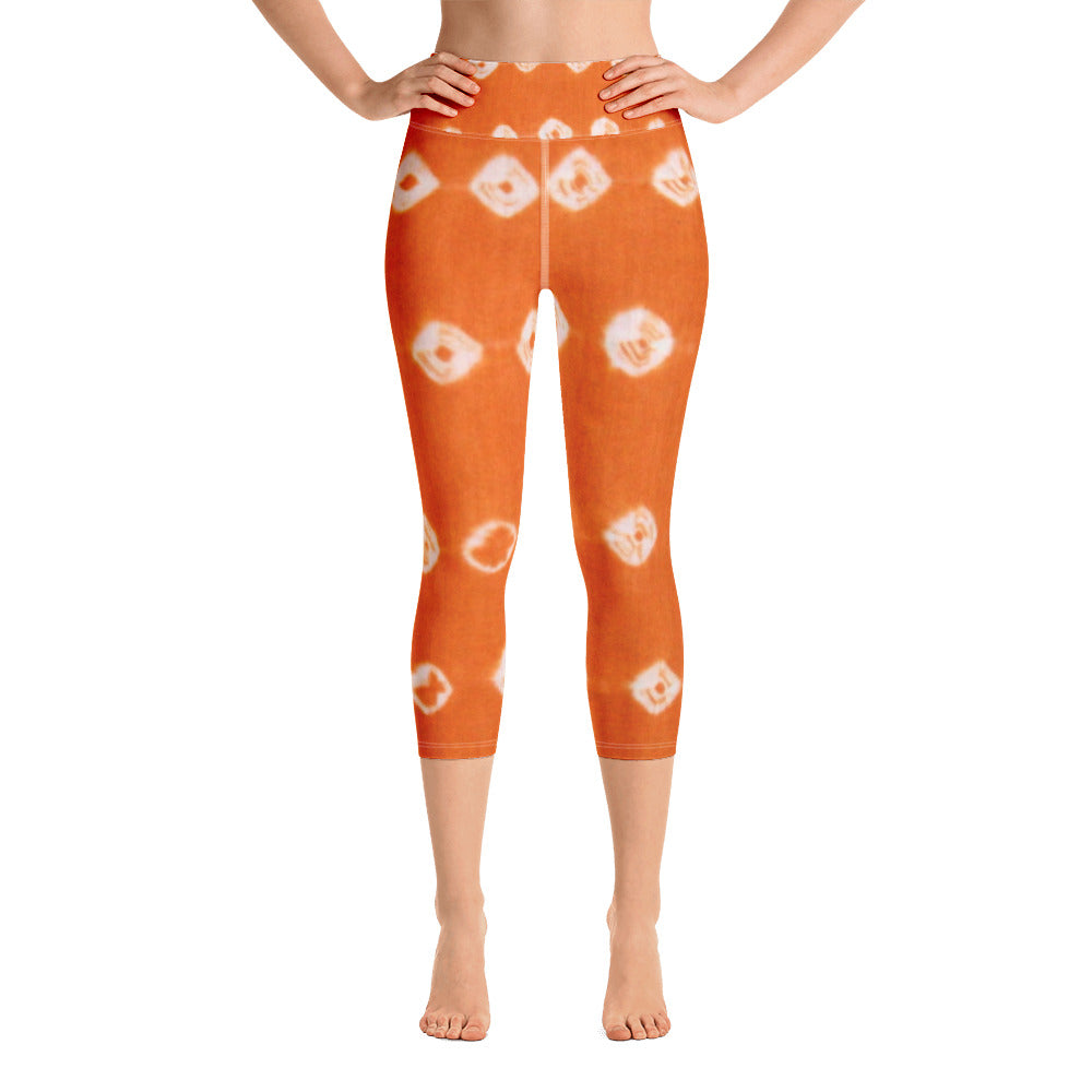 Orange Starburst Yoga Capri Leggings