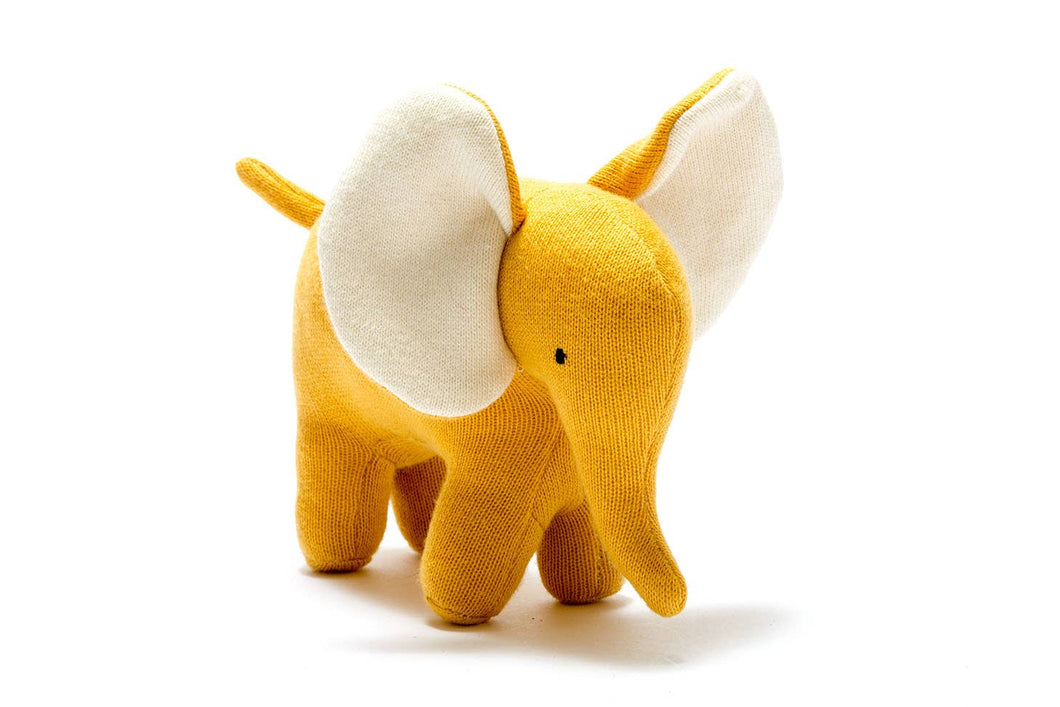 Ellis the Elephant Plush Toy Knitted Organic Cotton Mustard