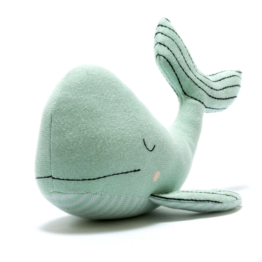 Tactile Sea Green Whale Plush Toy in Organic Cotton Knit